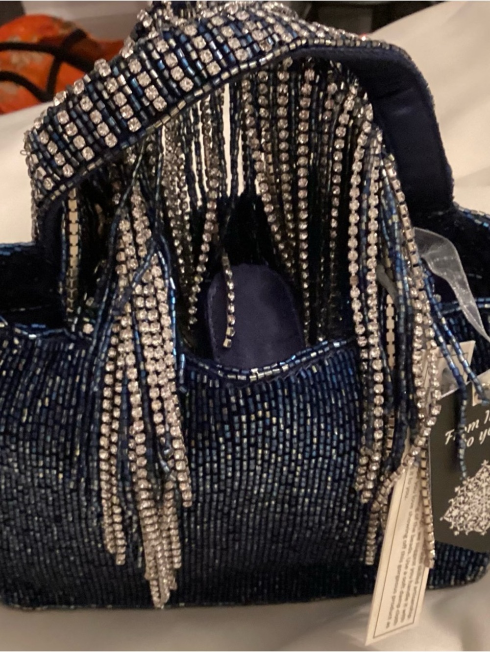 Navy Beaded Fringe Evening Bag
